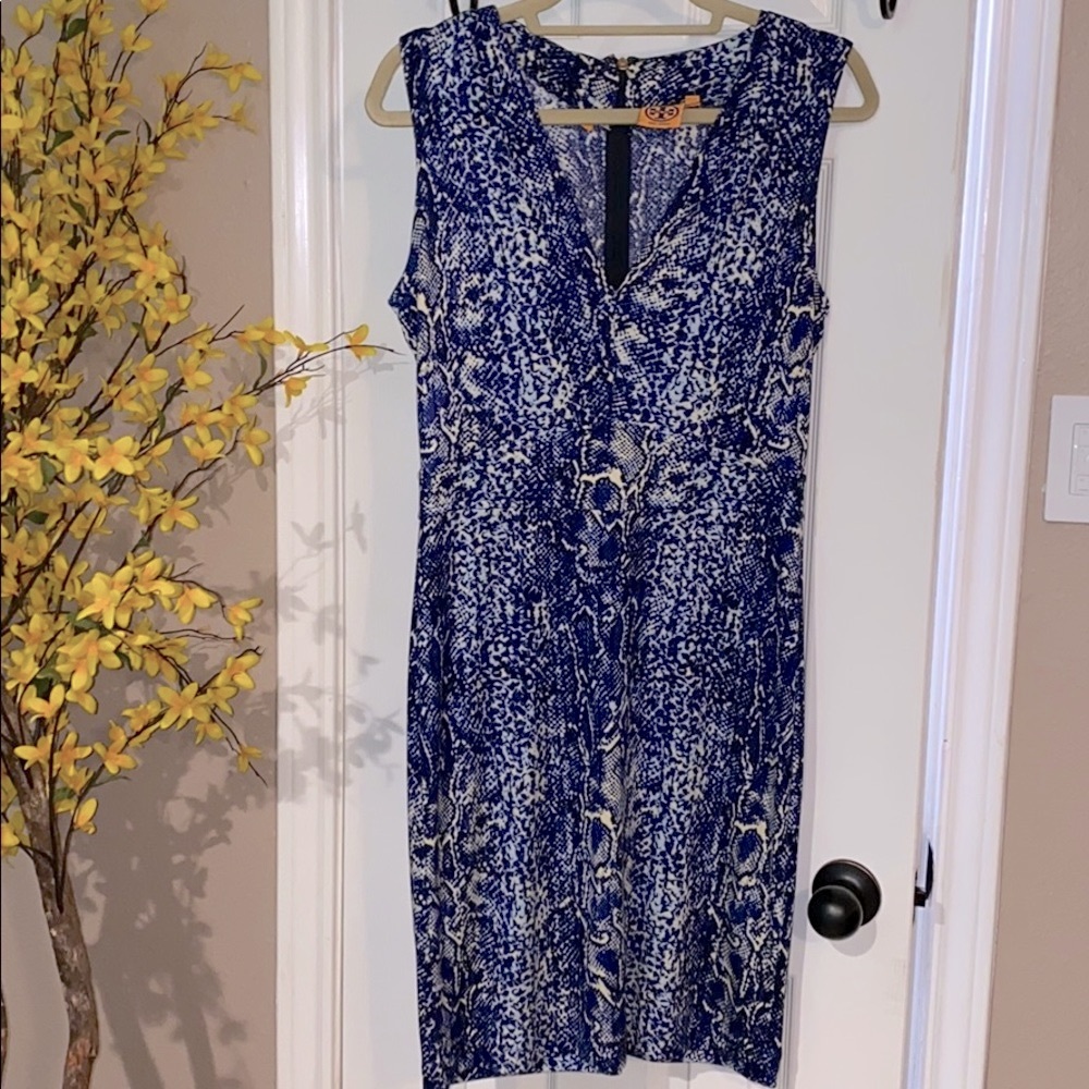Tory Burch blue snake print dress Med VGUC